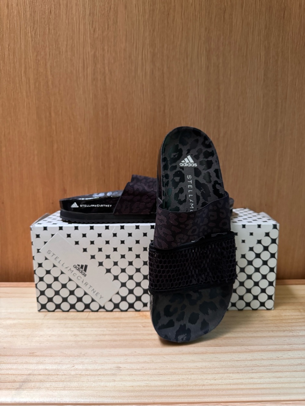 Adidas by Stella McCartney Black Leopard Slide Sandals